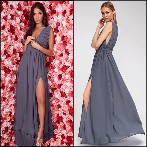 Lulu’s Denim Blue Maxi Dress Gown - Picture 2 of 14
